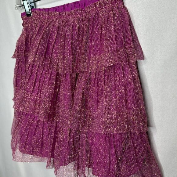 Hanna Anderson Girl’s Fuchsia Gold Tulle Pleated Stretch Skirt. Size 120 (6/7). - Picture 2 of 7